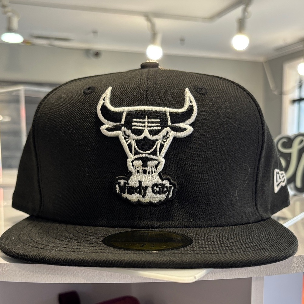 New Era Black Fitted Hat with White Chicago Bulls Logo